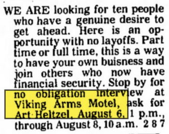 Viking Arms Inn (Viking Arms Motel) - 1975 Ad (newer photo)